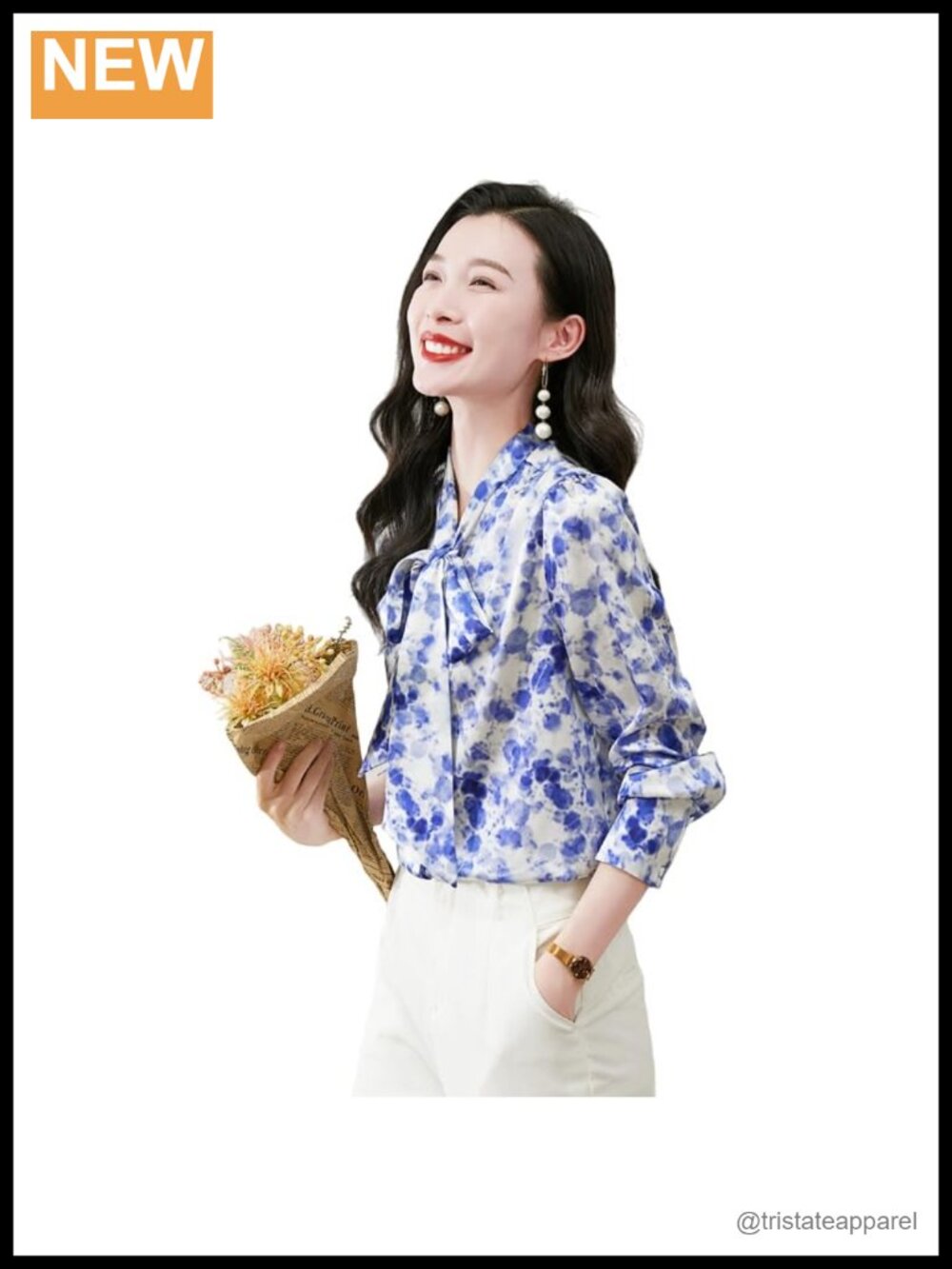 Silk Wrap Blouse Tie-Dye Long Sleeve Women's Top